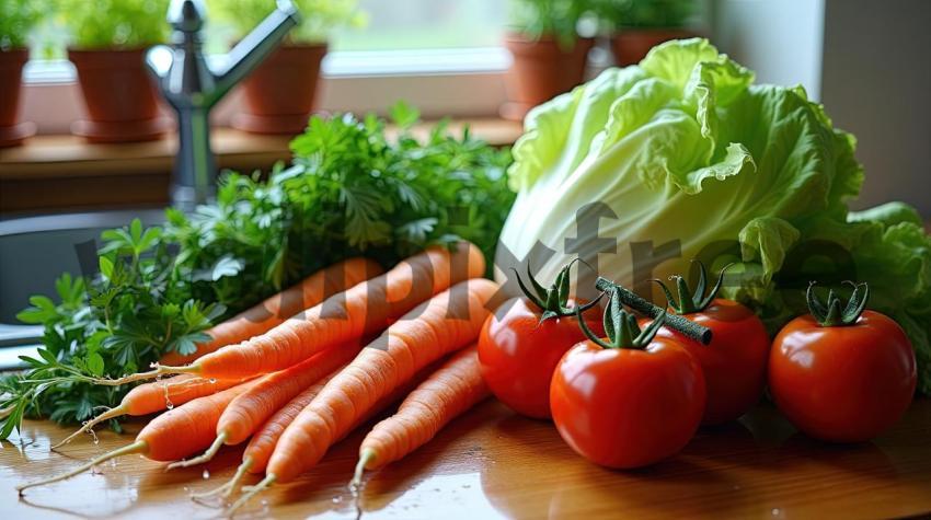 Fresh Vegetables on Kitchen Counter