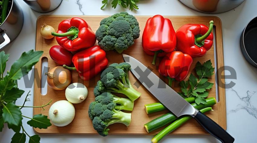 Fresh Vegetables on Cutting Board