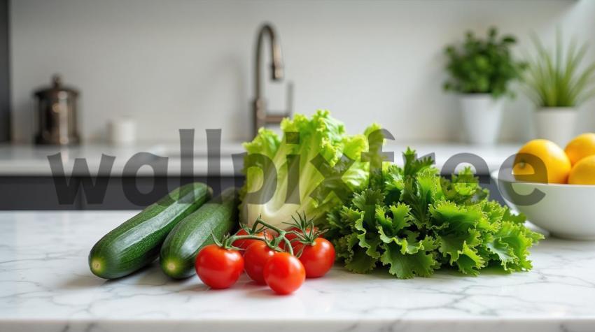 Fresh Vegetables On Kitchen Counter