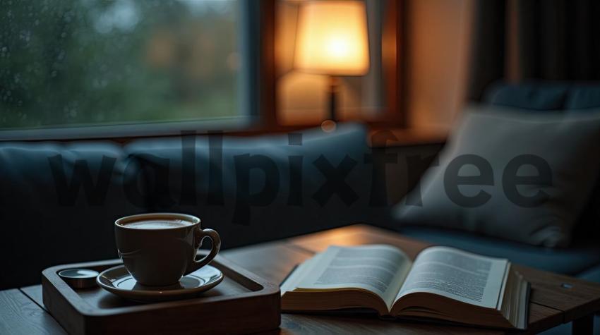 Cozy Reading Nook with Coffee and Book