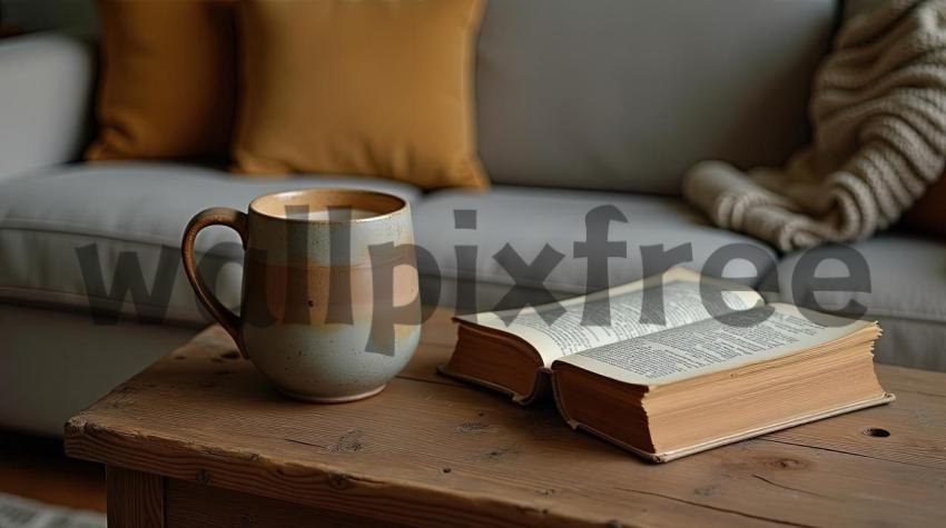 Cozy Reading Nook with Coffee and Book