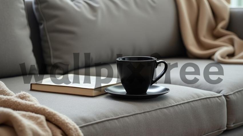 Cozy Sofa with Coffee and Book