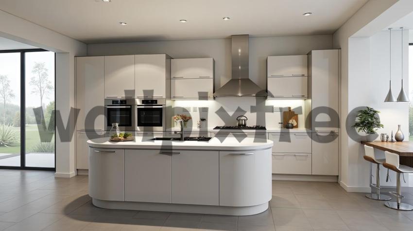 Modern Kitchen with Island and Stainless Steel Appliances