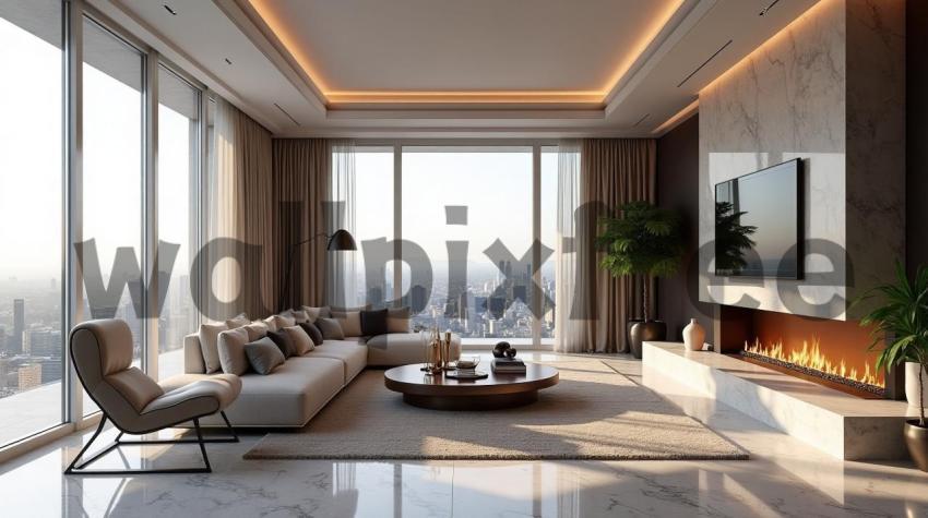 Luxury Living Room with City View