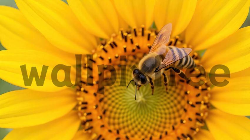 Bee on Sunflower Close Up