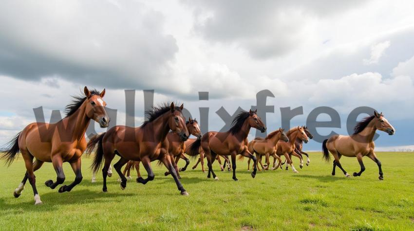 Horses Running in a Field