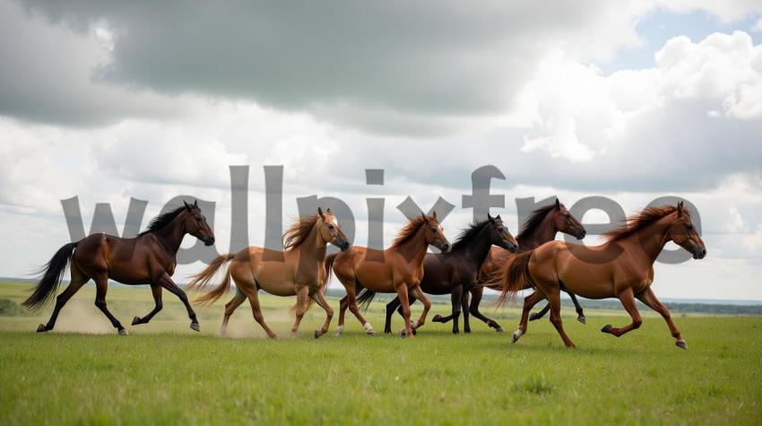 Horses Running in a Field