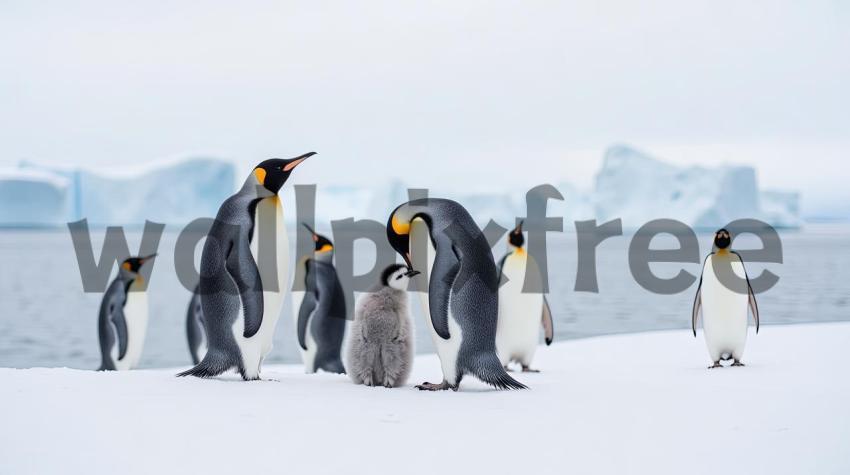 Emperor Penguins with Chick in Antarctica