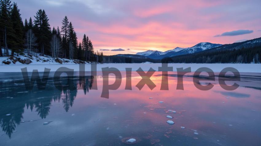 Frozen Lake Sunset Reflection