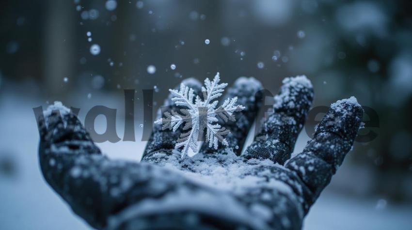 Gloved Hand Holding Snowflake