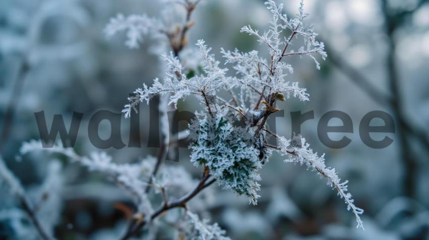 Frost Covered Branch Close Up