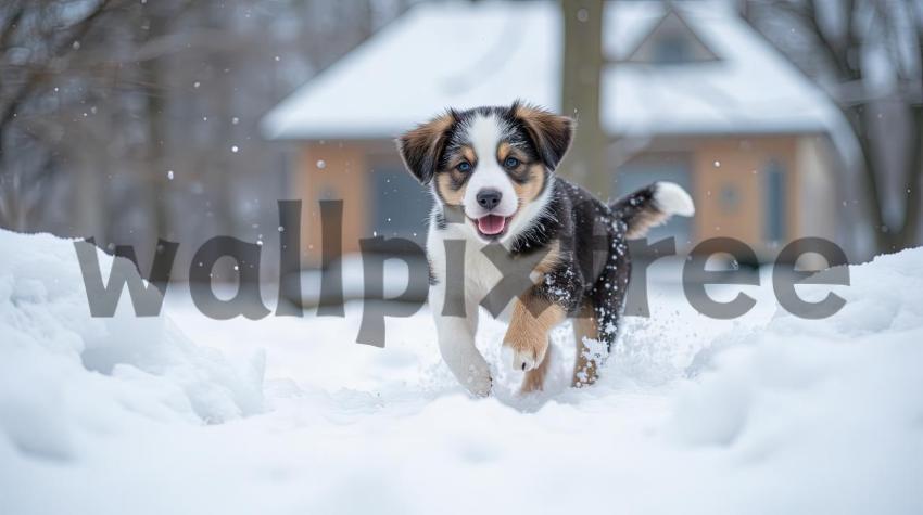 Puppy Playing in Snow