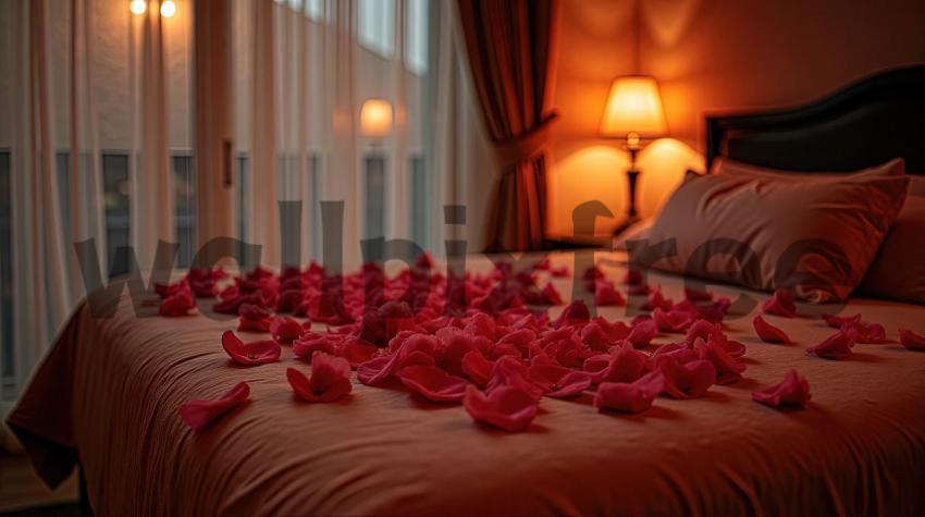 Romantic Bedroom with Rose Petals