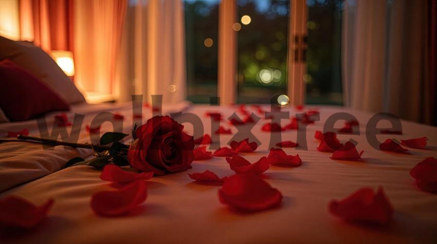 Romantic Bedroom with Rose Petals