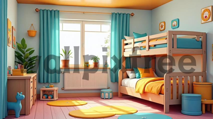 Colorful Kids Room with Bunk Bed