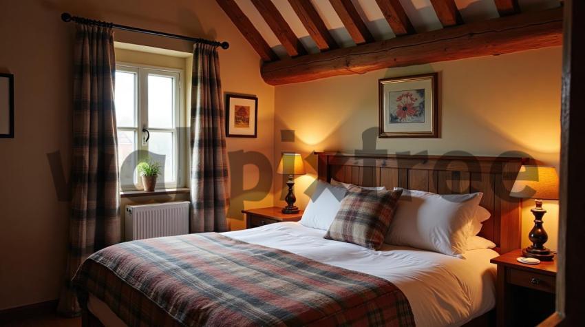 Cozy Rustic Bedroom with Plaid Accents