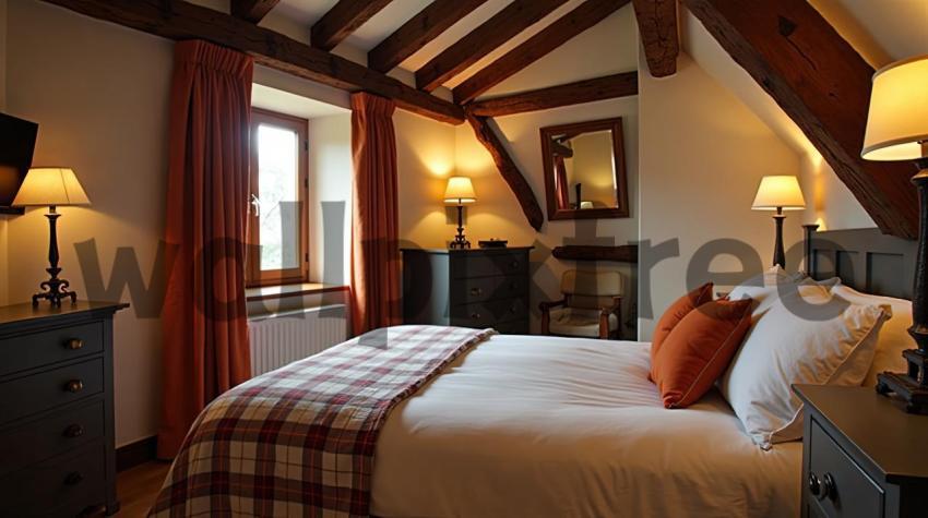 Cozy Rustic Bedroom with Wooden Beams