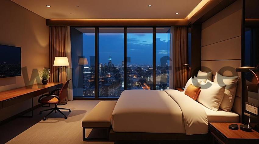 Luxury Hotel Room with City View at Night