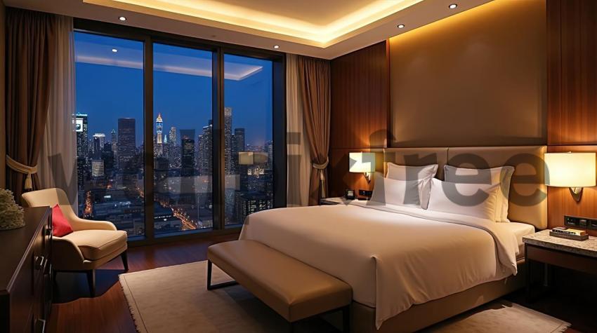 Luxury Hotel Room with City Skyline View