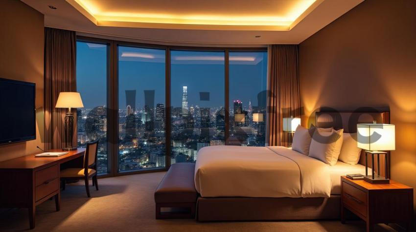 Luxury Hotel Room with City Skyline View