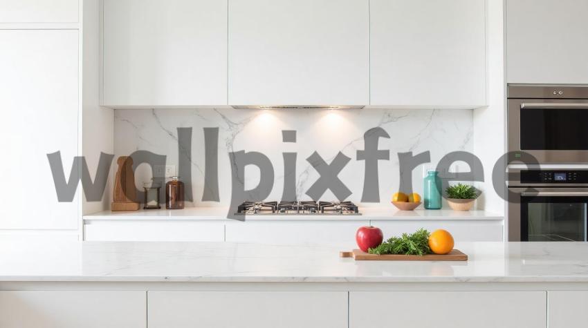 Modern White Kitchen with Marble Countertop