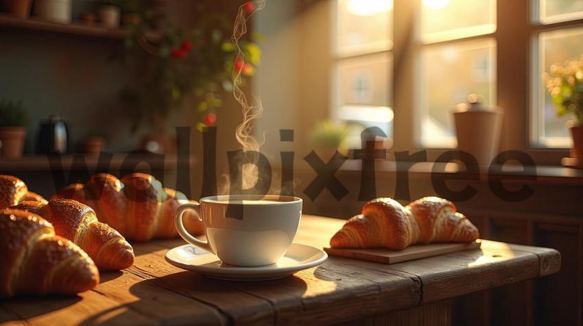 Morning Coffee and Croissants by the Window