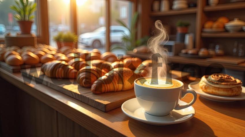 Morning Coffee and Pastries in a Bakery