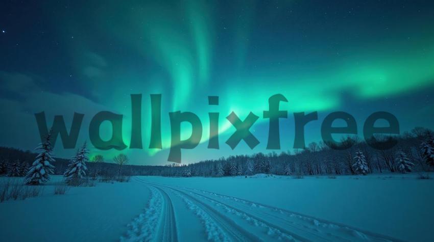 Aurora Borealis Over Snowy Landscape