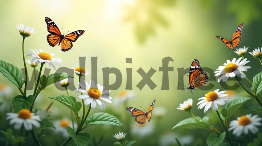 Butterflies Among Daisies