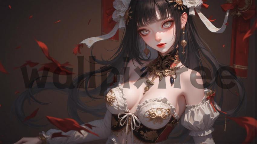 Fantasy Character with Ornate Jewelry and Red Accents