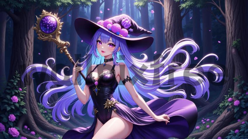 Anime Witch in Enchanted Forest