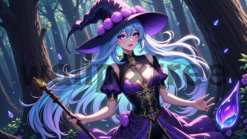 Anime Witch in Enchanted Forest