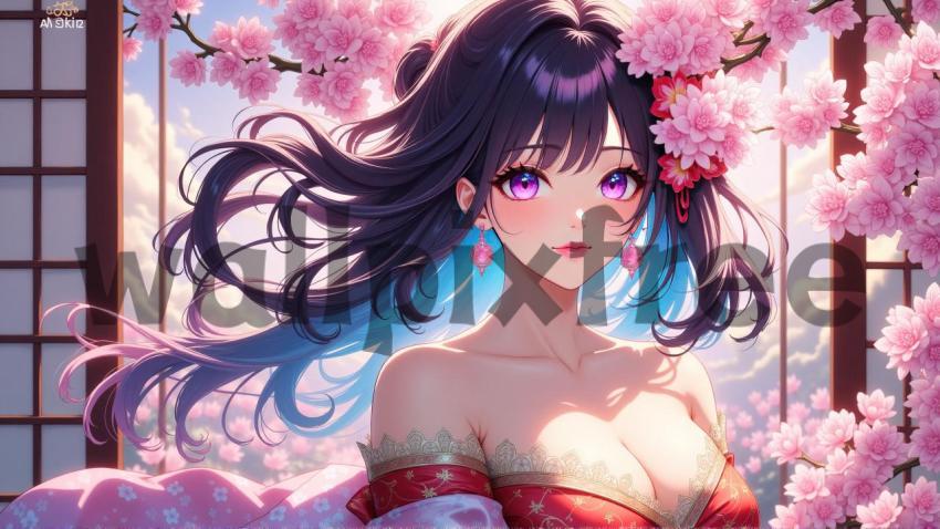 Anime Girl with Cherry Blossoms