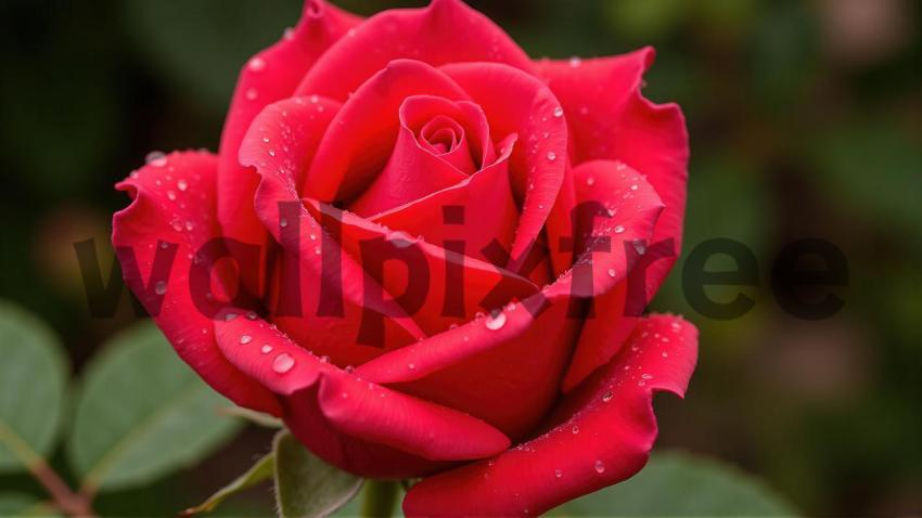 Red Rose with Dew Drops