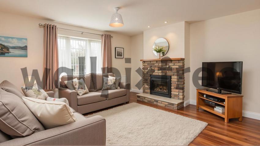 Cozy Living Room with Fireplace and TV