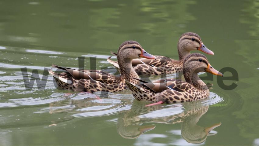 Three Ducks Swimming in a Pond