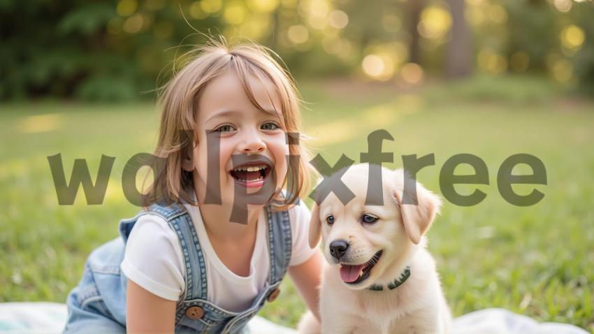 Child Playing with Puppy in the Park