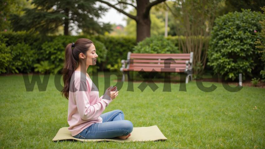 Woman Meditating in Park