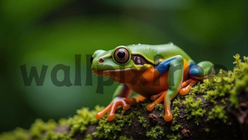 Colorful Frog on Mossy Branch