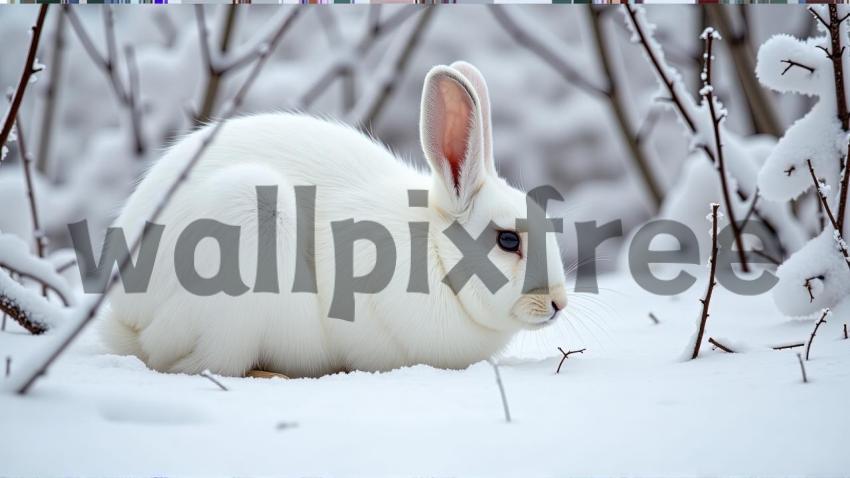 White Rabbit in Snowy Landscape