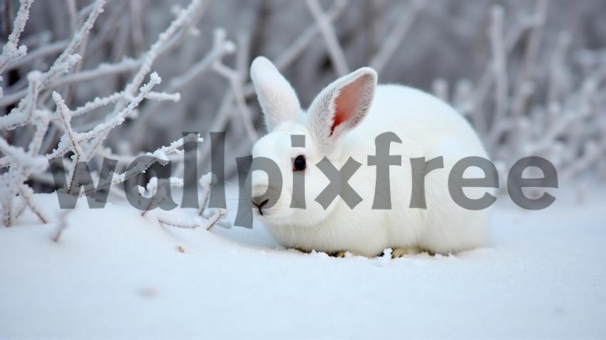 White Rabbit in Snowy Landscape