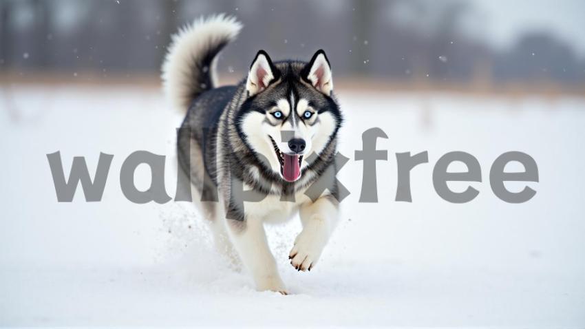 Husky Running in Snow