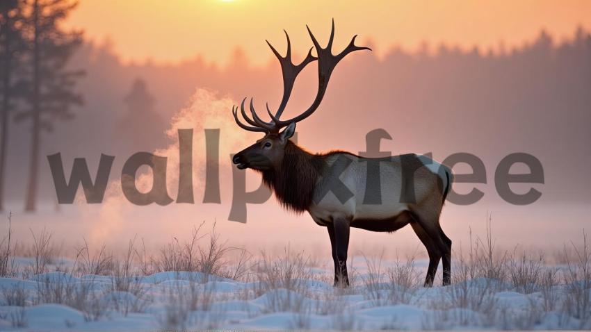 Elk in Winter Sunrise Landscape