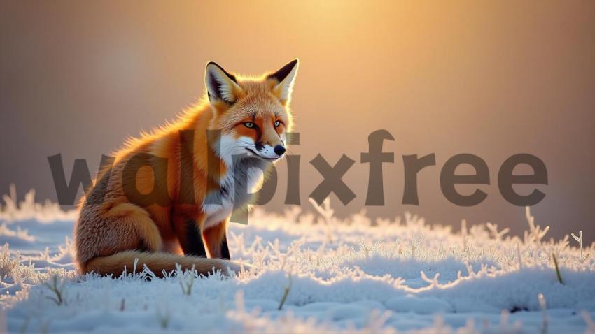 Fox in Snowy Sunrise Landscape