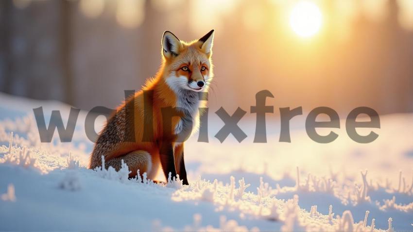 Fox In Snowy Sunrise