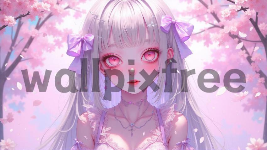 Anime Girl with Cherry Blossoms