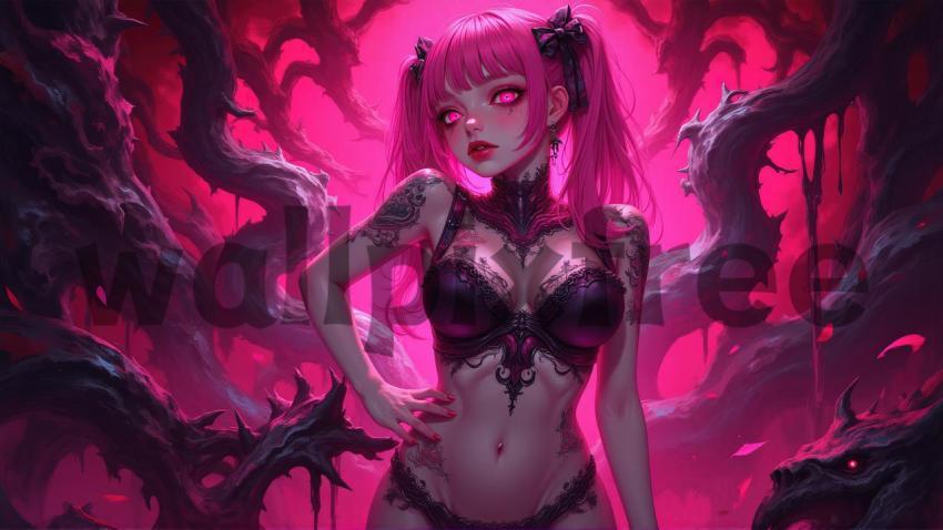 Gothic Fantasy Character with Pink Hair