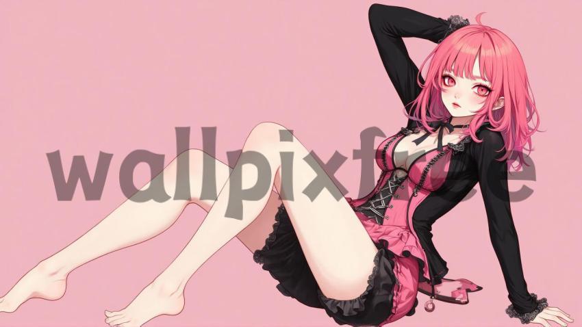 Anime Girl with Pink Hair and Black Outfit