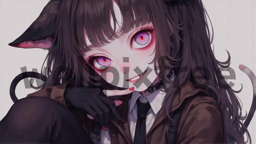 Anime Character with Cat Ears and Pink Eyes