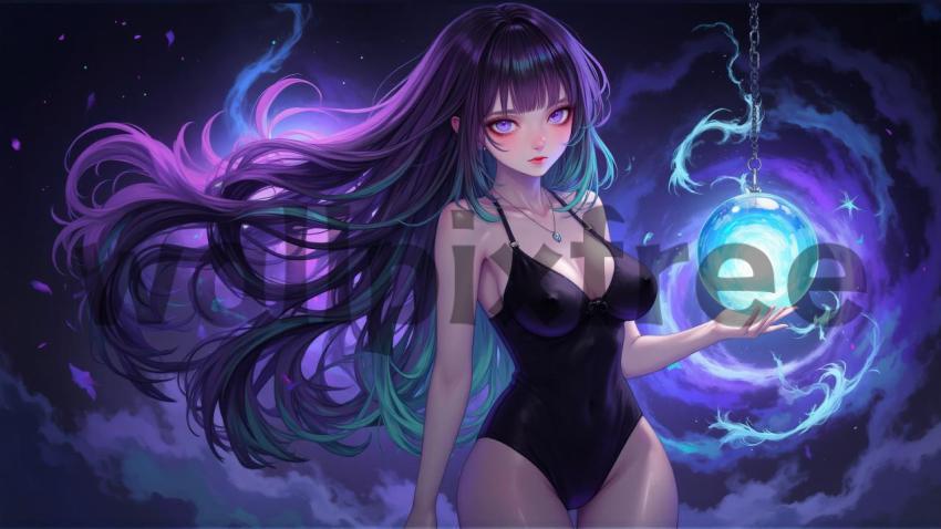 Mystical Anime Sorceress with Glowing Orb